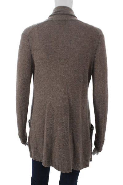 White + Warren Women Brown Cashmere V Neck Long Sleeve Cardigan Size S