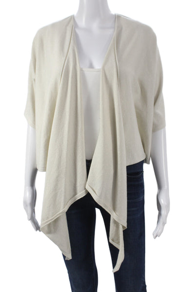 Eileen Fisher Women Ivory V-Neck 3/4 Sleeve Metallic Cardigan 50% Wool Size S