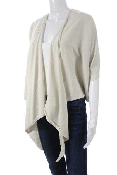 Eileen Fisher Women Ivory V-Neck 3/4 Sleeve Metallic Cardigan 50% Wool Size S