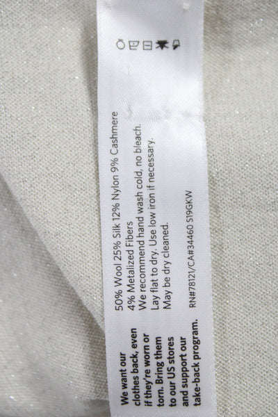 Eileen Fisher Women Ivory V-Neck 3/4 Sleeve Metallic Cardigan 50% Wool Size S