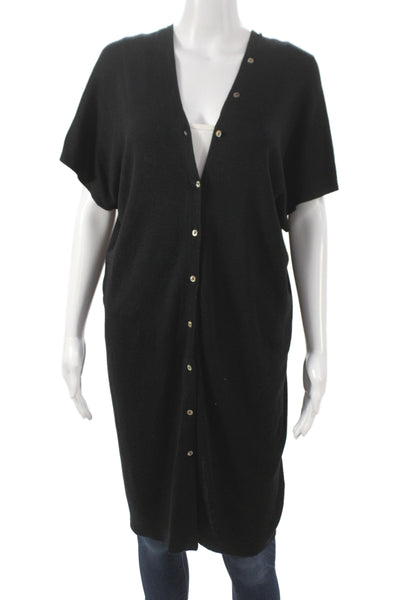 Zoe Couture Women Cardigan V-Neck Black Silk Short Sleeve Size S