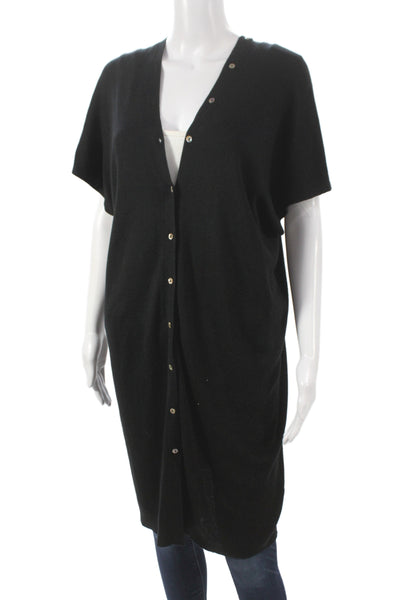 Zoe Couture Women Cardigan V-Neck Black Silk Short Sleeve Size S
