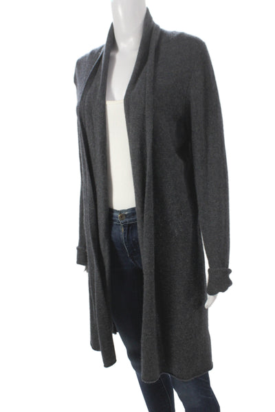 White + Warren Womens Cashmere Cardigan Gray Collared Long Sleeve Size L