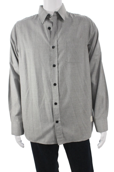 Dunderdon Mens Button Front Long Sleeve Collared Shirt Gray Size Large