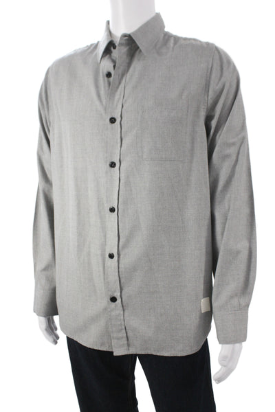 Dunderdon Mens Button Front Long Sleeve Collared Shirt Gray Size Large
