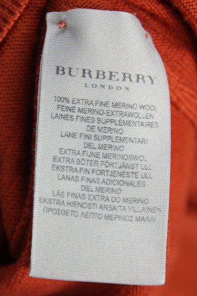 Burberry London Men Orange Polo Sweater Merino Wool Collared Button Size L