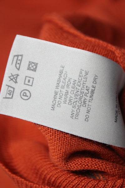 Burberry London Men Orange Polo Sweater Merino Wool Collared Button Size L