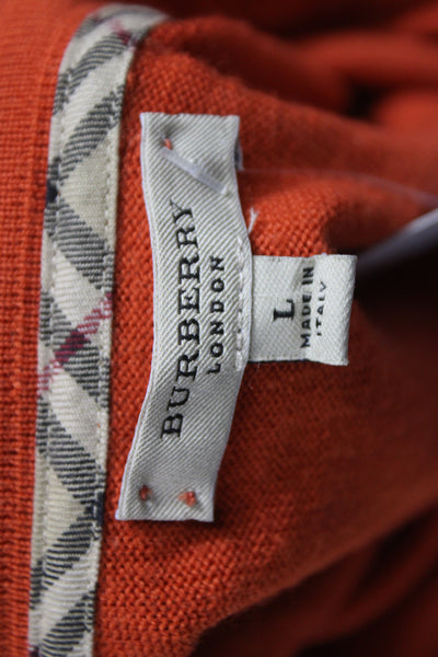 Burberry London Men Orange Polo Sweater Merino Wool Collared Button Size L