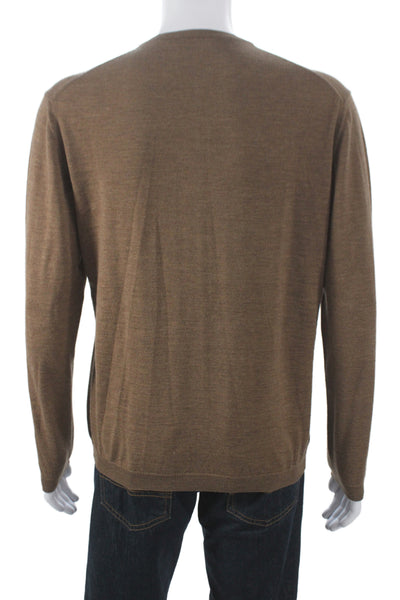 Psycho Bunny Mens Merino V-Neck Pullover Sweater Brown Skull Long Sleeve Size L