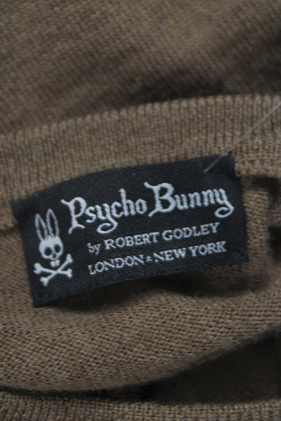 Psycho Bunny Mens Merino V-Neck Pullover Sweater Brown Skull Long Sleeve Size L