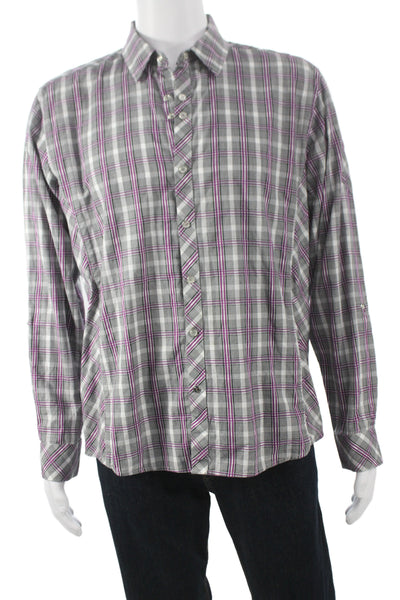 Civil Society Mens Button Front Long Sleeve Collared Plaid Shirt Gray Large