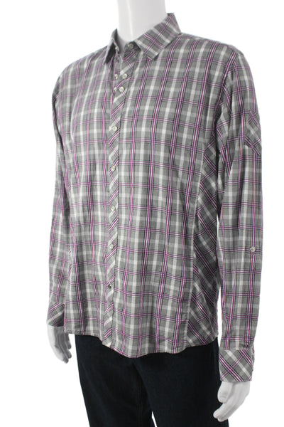 Civil Society Mens Button Front Long Sleeve Collared Plaid Shirt Gray Large