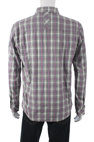 Civil Society Mens Button Front Long Sleeve Collared Plaid Shirt Gray Large