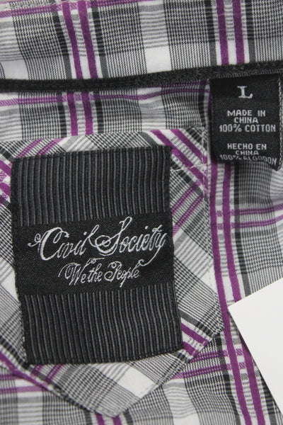 Civil Society Mens Button Front Long Sleeve Collared Plaid Shirt Gray Large