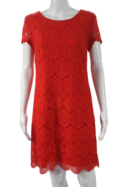 Laundry by Shelli Segal Women Shift Dress Red Short Sleeve Round Neck Size 6