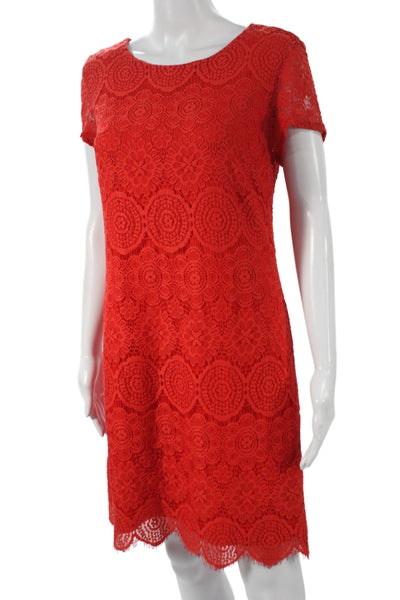 Laundry by Shelli Segal Women Shift Dress Red Short Sleeve Round Neck Size 6