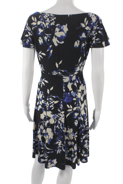 Lauren Ralph Lauren Women Fit & Flare Dress Black Floral V-Neck Size 16P