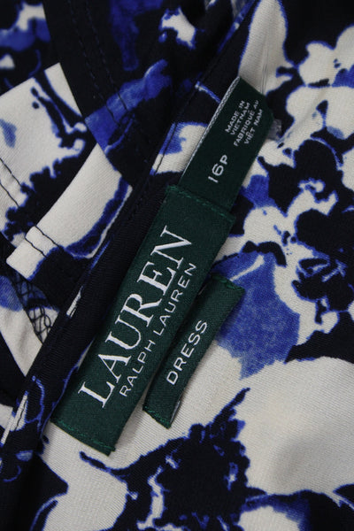 Lauren Ralph Lauren Women Fit & Flare Dress Black Floral V-Neck Size 16P