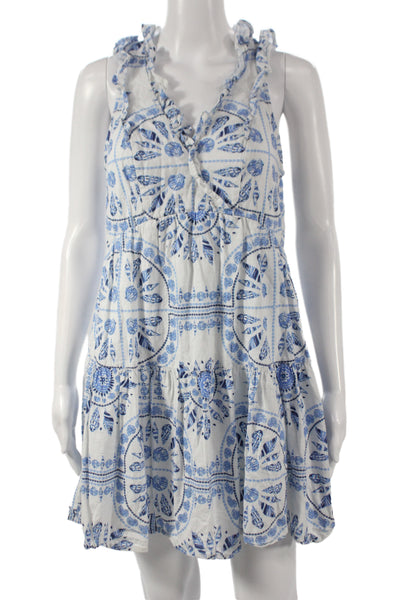 Vineyard Vines Women Mini Blue Cotton V-Neck Geometric Pullover Dress Size XS