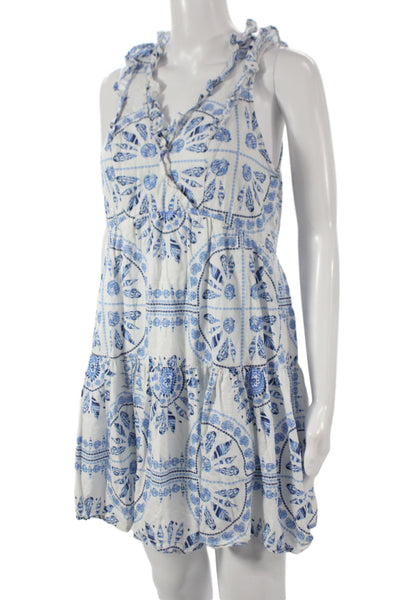 Vineyard Vines Women Mini Blue Cotton V-Neck Geometric Pullover Dress Size XS