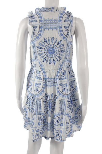 Vineyard Vines Women Mini Blue Cotton V-Neck Geometric Pullover Dress Size XS