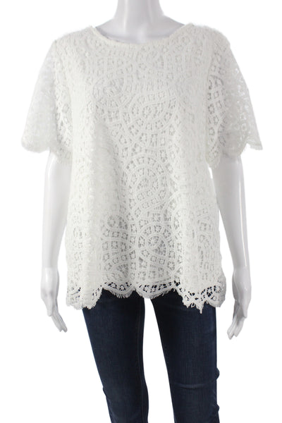 philosophy Women Boho White Round Neck Short Sleeve Blouse Polyester Size L