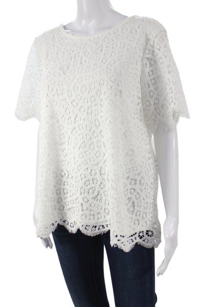 philosophy Women Boho White Round Neck Short Sleeve Blouse Polyester Size L