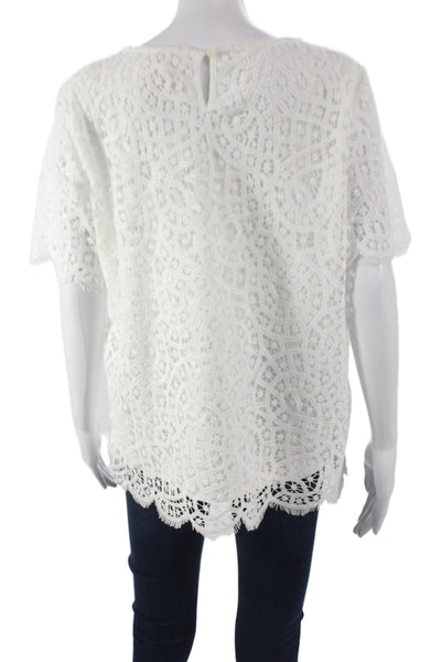 philosophy Women Boho White Round Neck Short Sleeve Blouse Polyester Size L
