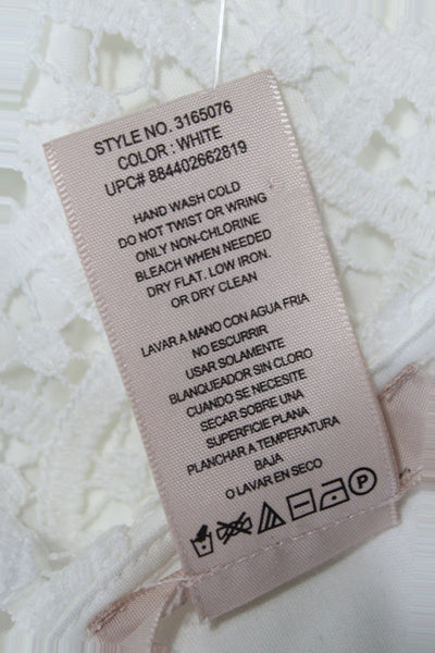 philosophy Women Boho White Round Neck Short Sleeve Blouse Polyester Size L