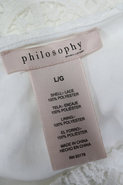 philosophy Women Boho White Round Neck Short Sleeve Blouse Polyester Size L