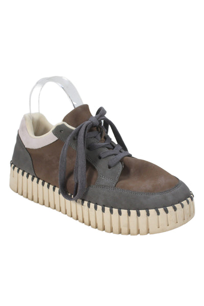 Ilse Jacobsen Womens Leather Wedge Fashion Sneakers Brown Gray Size 10