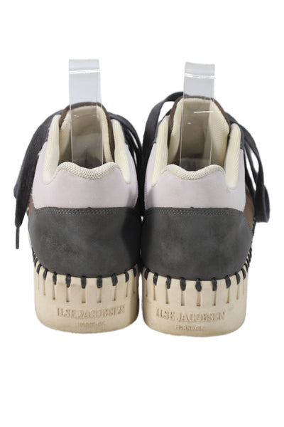 Ilse Jacobsen Womens Leather Wedge Fashion Sneakers Brown Gray Size 10