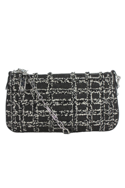 Michael Kors Womens Denim Tweed Zipper Closure Satchel Shoulder Handbag Black
