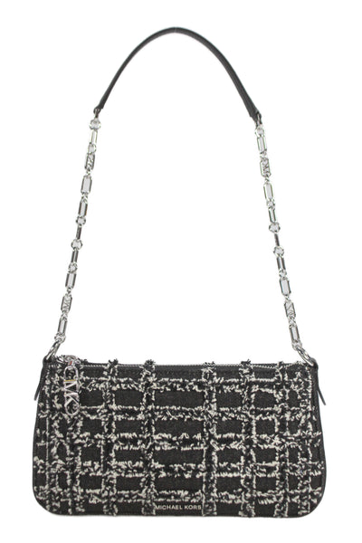 Michael Kors Womens Denim Tweed Zipper Closure Satchel Shoulder Handbag Black