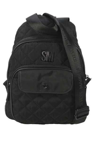 Steve Madden Womens Quilted Single Strap Back Pack Shoulder Handbag Black