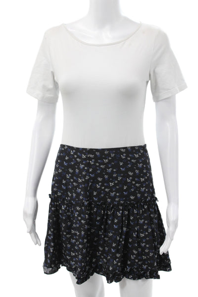 Charlotte Brody Women Mini Floral Silk Skirt Black Zip Size 2