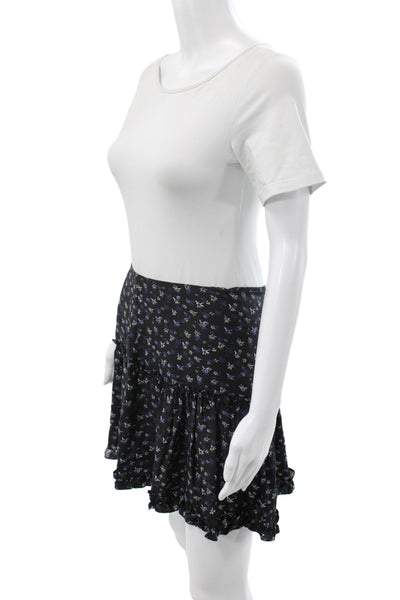 Charlotte Brody Women Mini Floral Silk Skirt Black Zip Size 2