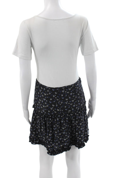 Charlotte Brody Women Mini Floral Silk Skirt Black Zip Size 2