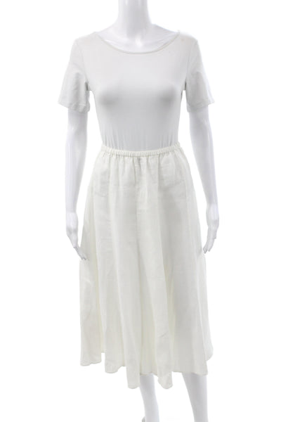 Calypso Women A-Line Linen Skirt Ivory Long Size S