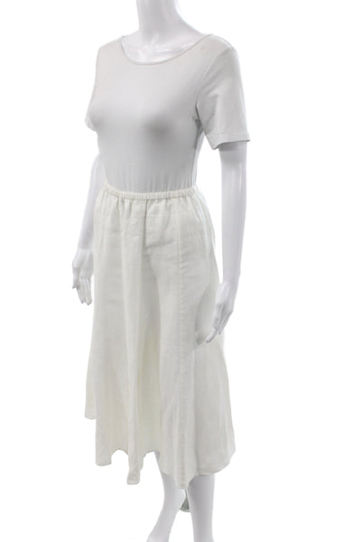 Calypso Women A-Line Linen Skirt Ivory Long Size S