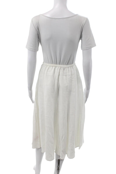 Calypso Women A-Line Linen Skirt Ivory Long Size S