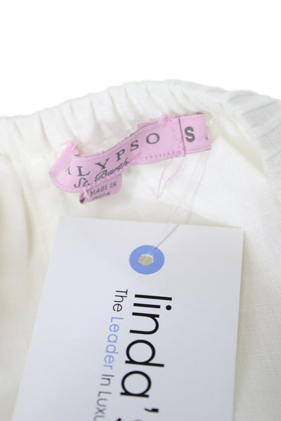 Calypso Women A-Line Linen Skirt Ivory Long Size S