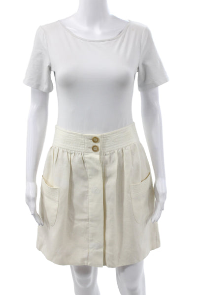Calypso Women A-Line Linen Skirt Ivory Long Size S