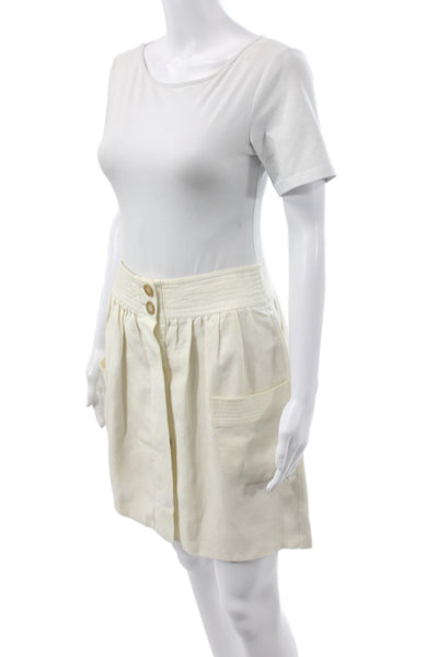 Calypso Women A-Line Linen Skirt Ivory Long Size S