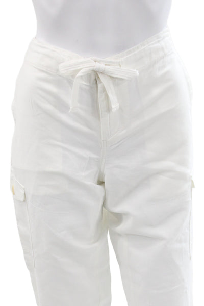 J Crew Womens Cargo Pants White Linen Blend Drawstring Inseam 26 Size 2