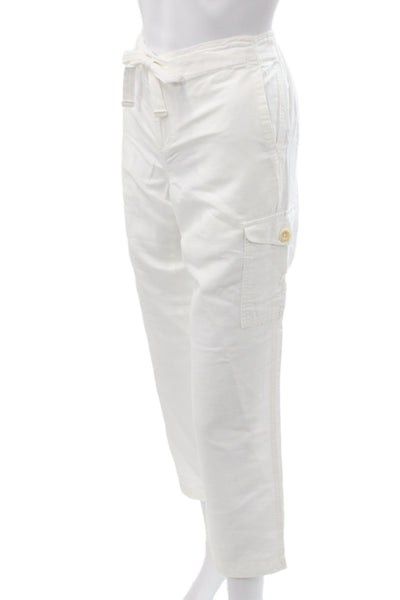 J Crew Womens Cargo Pants White Linen Blend Drawstring Inseam 26 Size 2