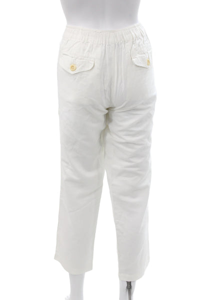 J Crew Womens Cargo Pants White Linen Blend Drawstring Inseam 26 Size 2