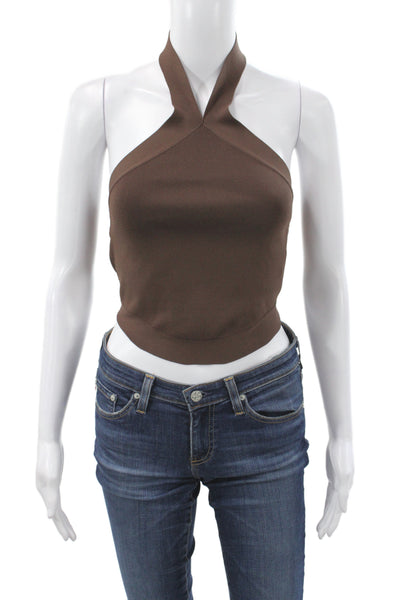 Cult Gaia Women Cropped Halter Tank Brown Rayon Sleeveless Size XS