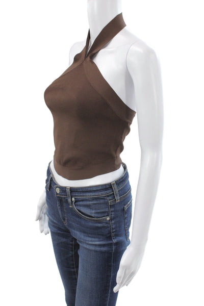 Cult Gaia Women Cropped Halter Tank Brown Rayon Sleeveless Size XS