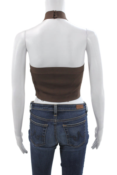 Cult Gaia Women Cropped Halter Tank Brown Rayon Sleeveless Size XS